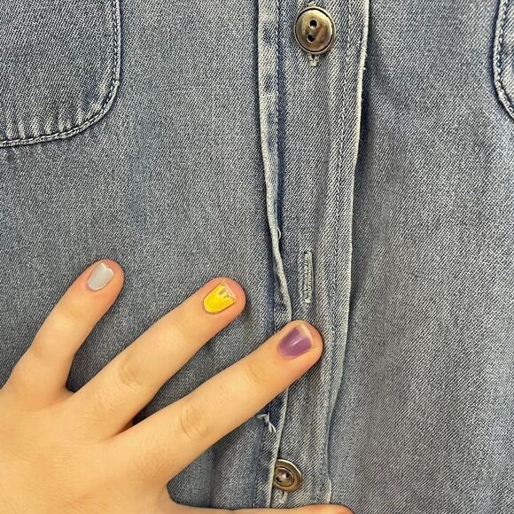 Vintage Chico's Design Denim Blue Jean Button-Up Shirt Silver Buttons - Picture 3 of 6